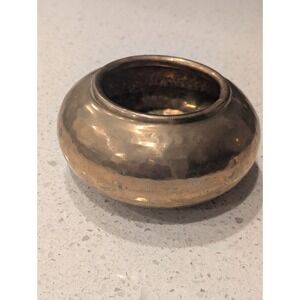 Vtg Hammered Brass Bowl Planter Vase Round Patina Boho Decor‎